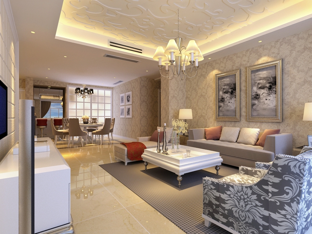 简欧风格三居室客厅电视柜装修效果图大全