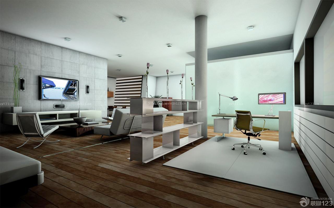 80后个性客厅兼书房设计 打造多功能生活美学空间